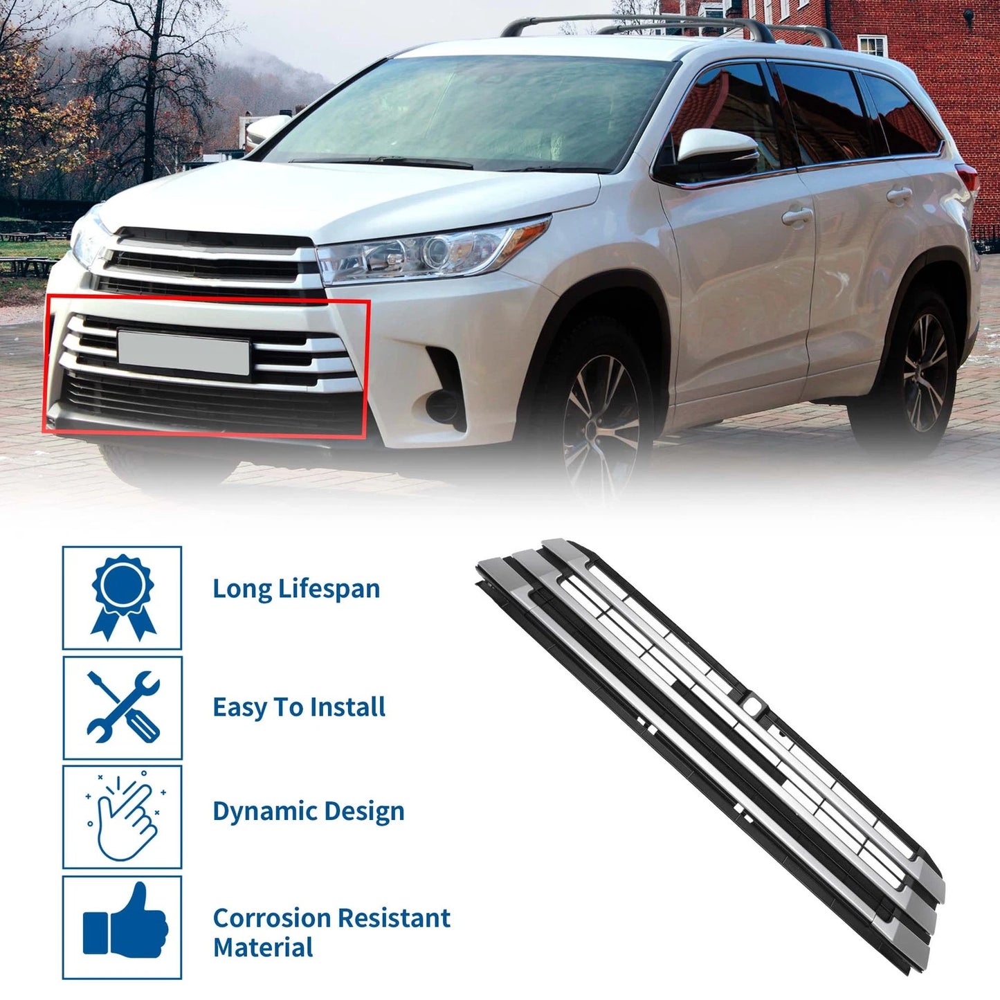 Front Hood Bumper Grille for Toyota Highlander (2017-2019)