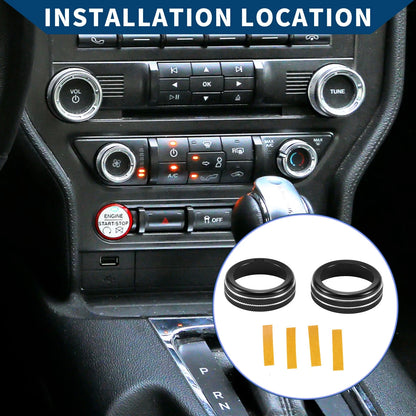 AC Climate Switch Knob Cover Ring for Ford Mustang (2015-2021) - 2 Pcs Black