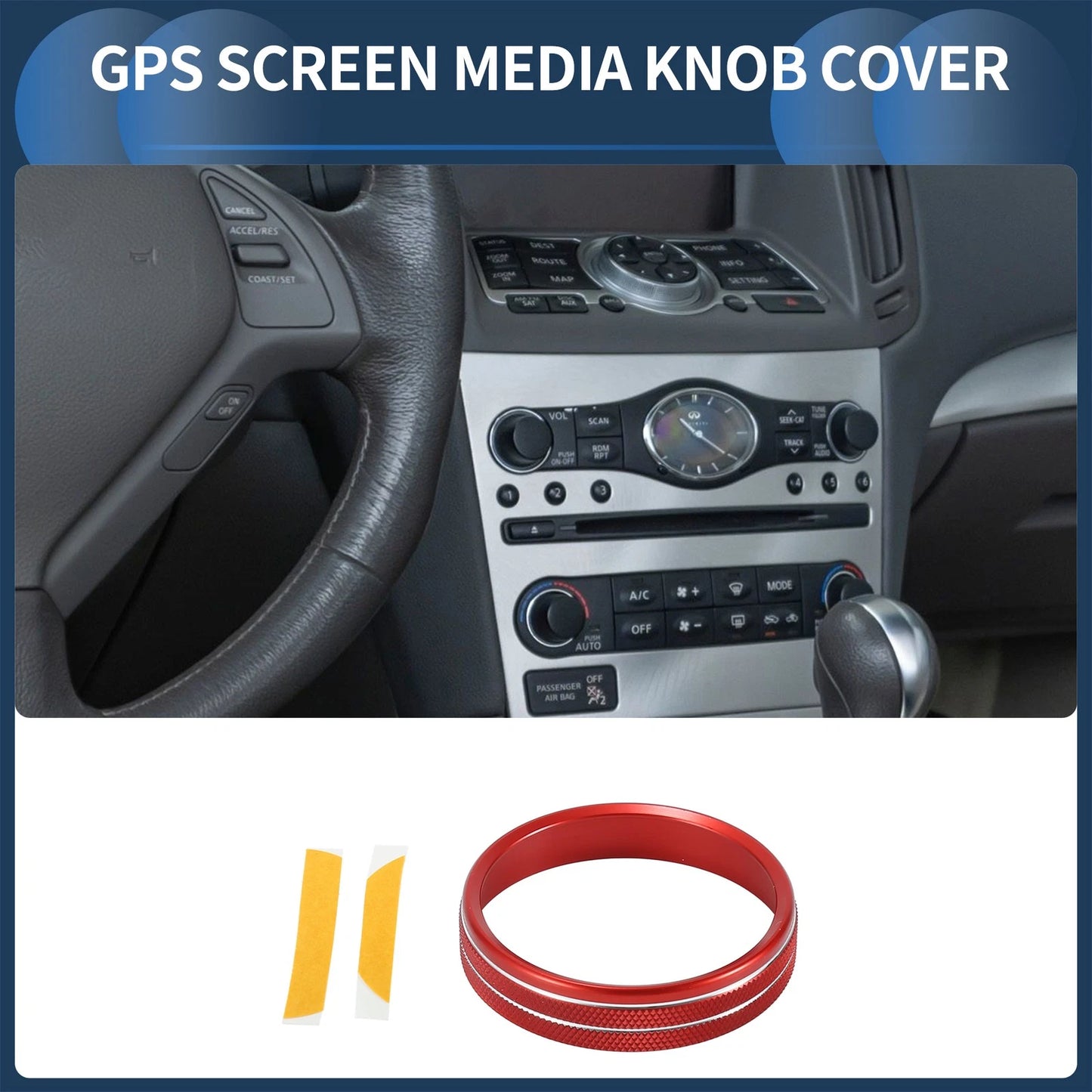 GPS Screen Media Button Switch Knob Cover Ring for Infiniti G37 (2008-2013)