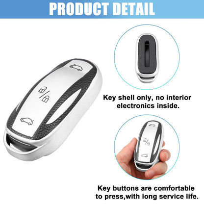 Smart Key Fob Case Cover for Tesla X 2016-2018 Silver Tone