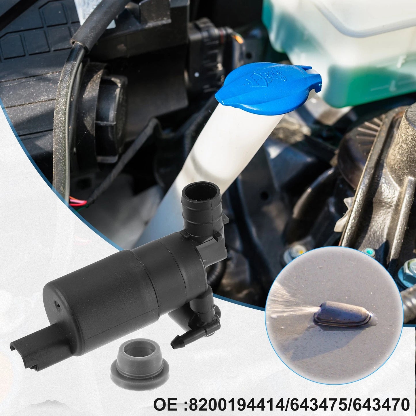 Windshield Washer Pump for Citroen C3, Peugeot 307 (2002-2010)