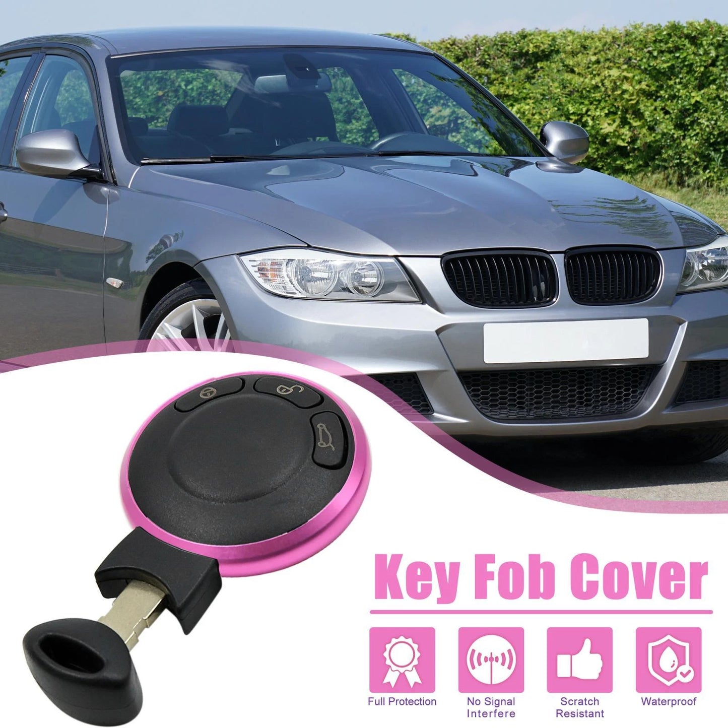 2 x Key Trim Ring Remote Control Decorative Circle Purple for BMW Mini Cooper