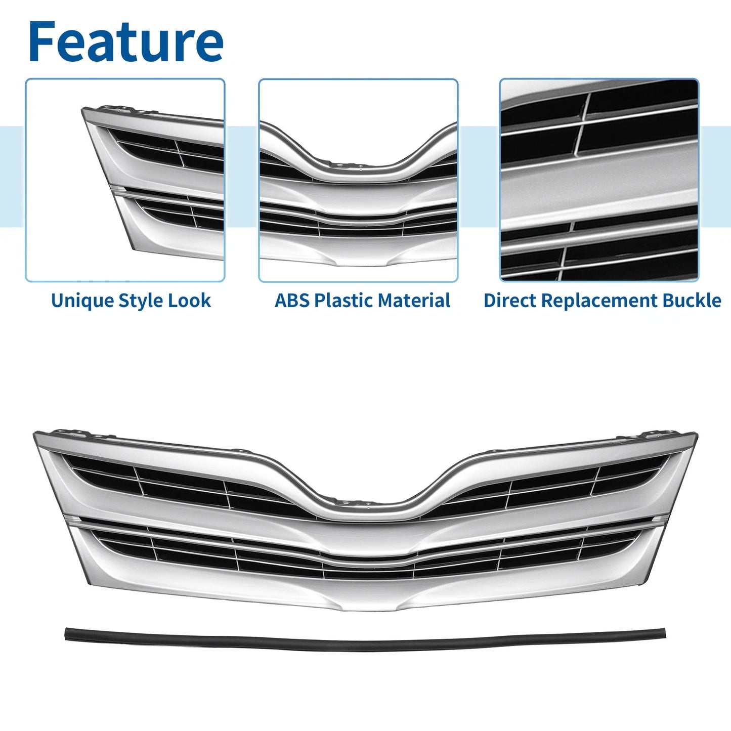 Front Upper Bumper Grille for Toyota Venza 2013-2015 LE Chrome Silver Tone