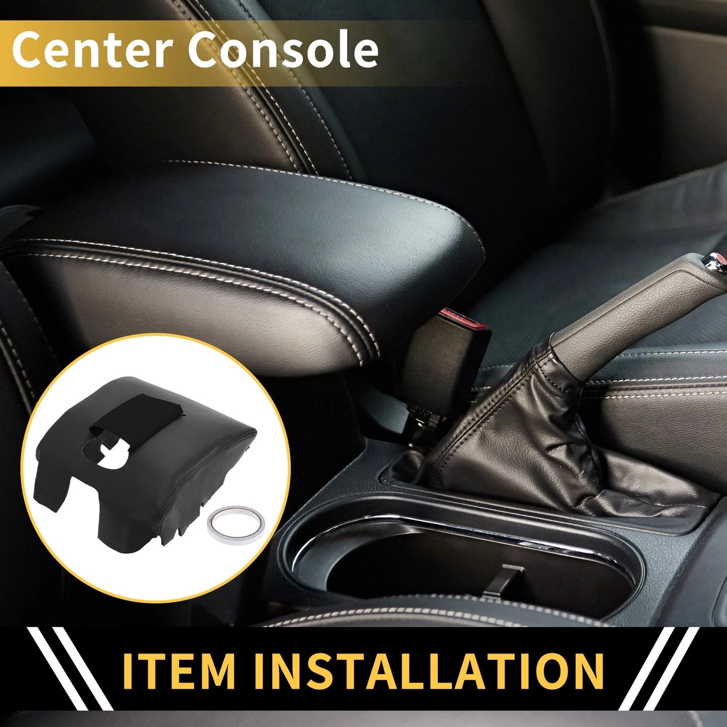 Console Lid Armrest Cover for GMC Sierra 1500 Microfiber Leather Black