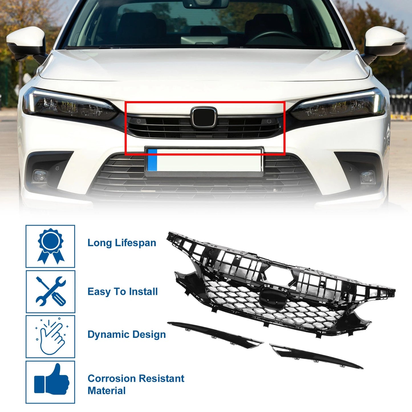 Front Upper Hood Bumper Grille for Honda Civic (2022-2024) Type-R Style