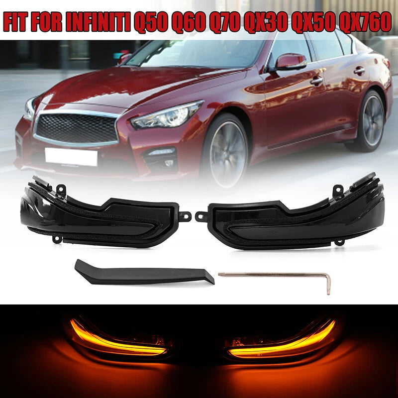 2 x LED Sequential Mirror Turn Signal Lights for Infiniti Q50 Q60 Q70 (2014-2023)