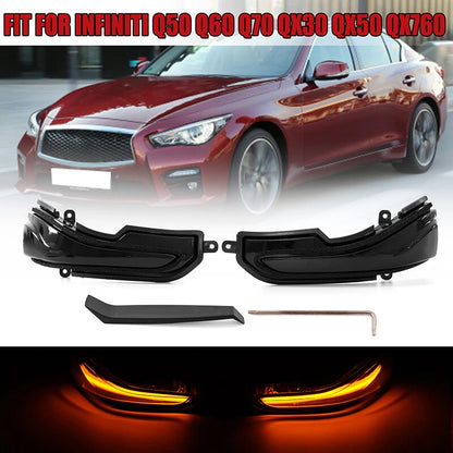 2 x LED Sequential Mirror Turn Signal Lights for Infiniti Q50 Q60 Q70 (2014-2023)