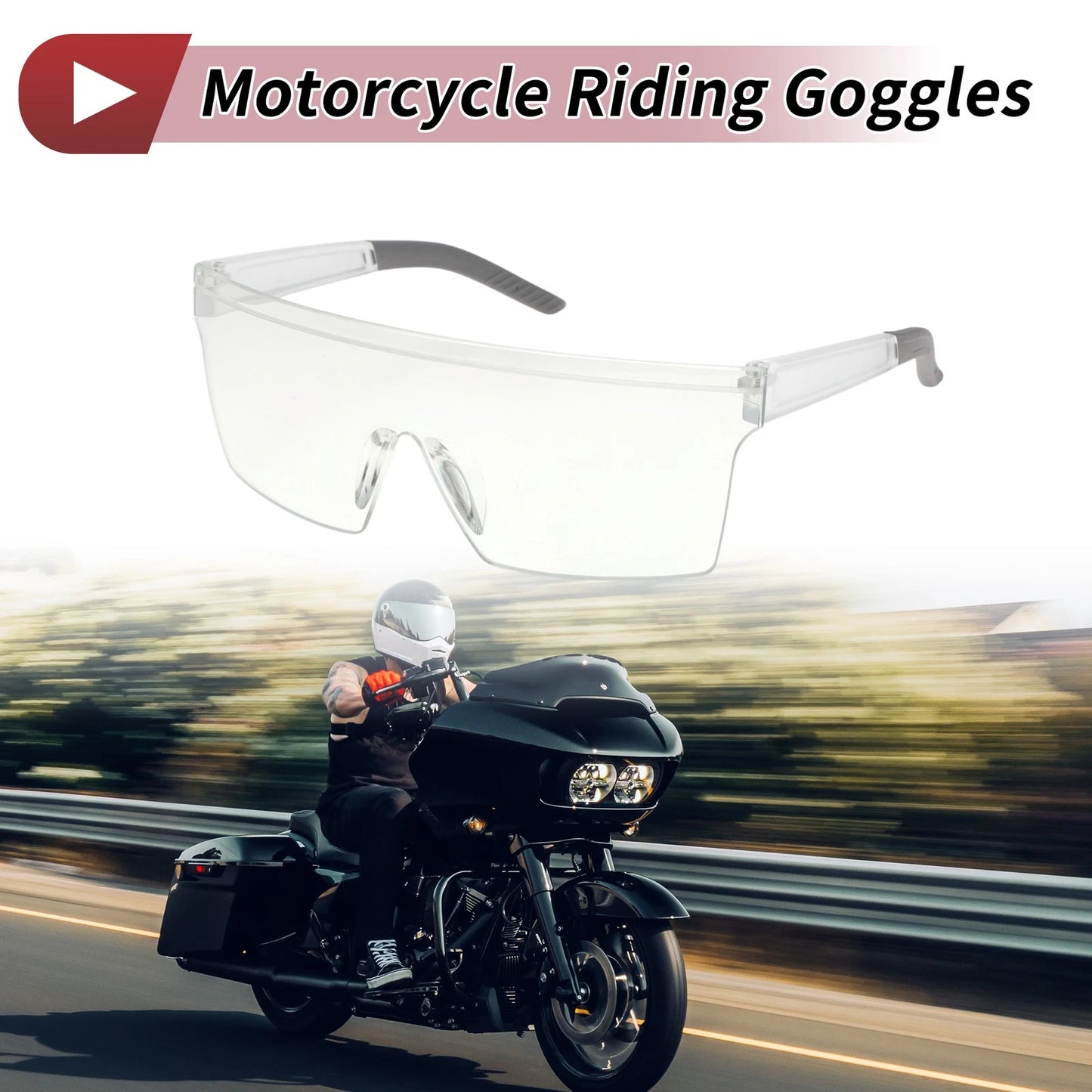 Motorcycle Riding Goggles Transparent Lens White Frame PC Cycling Sunglasses