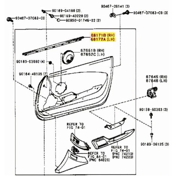 2 x Inner Door Molding Weatherstrip RH LH for TOYOTA SUPRA JZA80 MK4 (1993–1998)