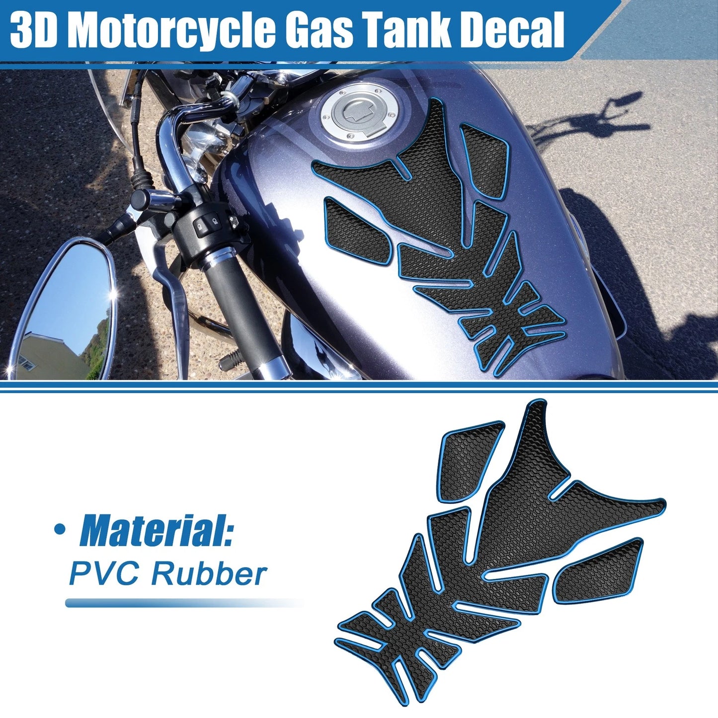 Gas Tank Decal 7.76x5.63 Black Blue for Universal Motorcycle