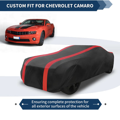 Car Cover Waterproof All Weather for Chevrolet Camaro Black Red Fabric