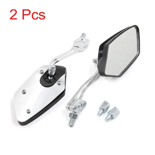 2pcs Silver Tone Pentagonal Design Motorcycle Side Rearview Mirror for Motorcycle