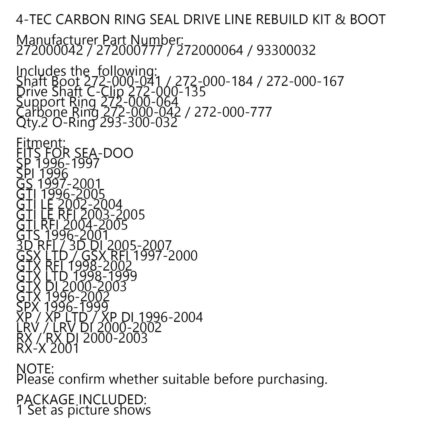 Drive Line Rebuild Kit for Sea Doo 717 720 787 800 951 (1994-2004)