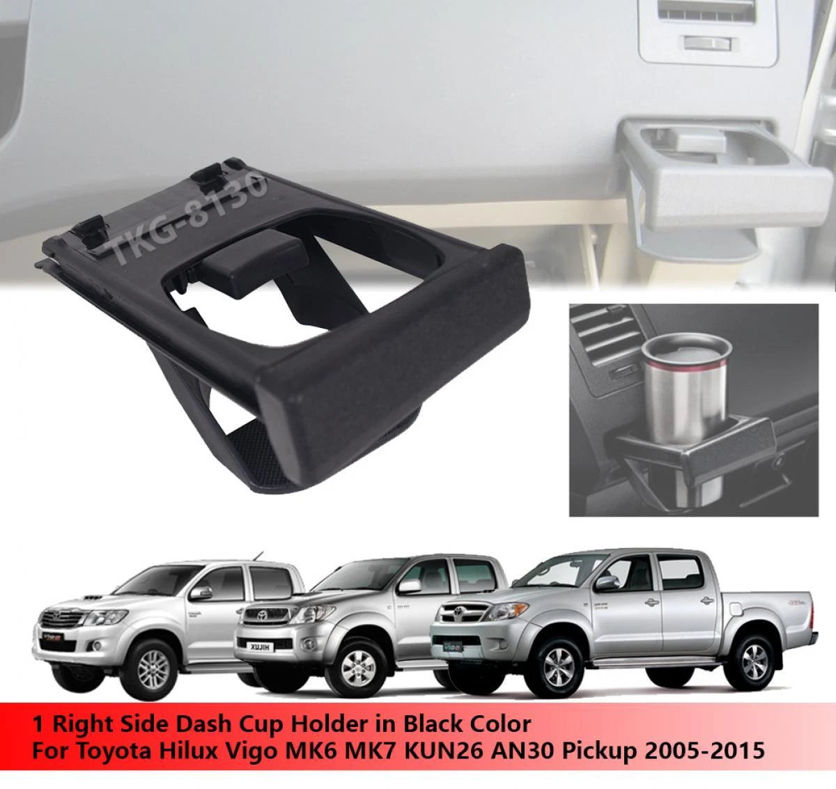Black Dash Cup Holder for Toyota Hilux Vigo MK6 MK7 Ute(2005-2015)