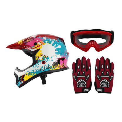 Youth Helmet for Kids Motocross Full Face Off-Road ATV S/M/L/XL Goggles & Gloves