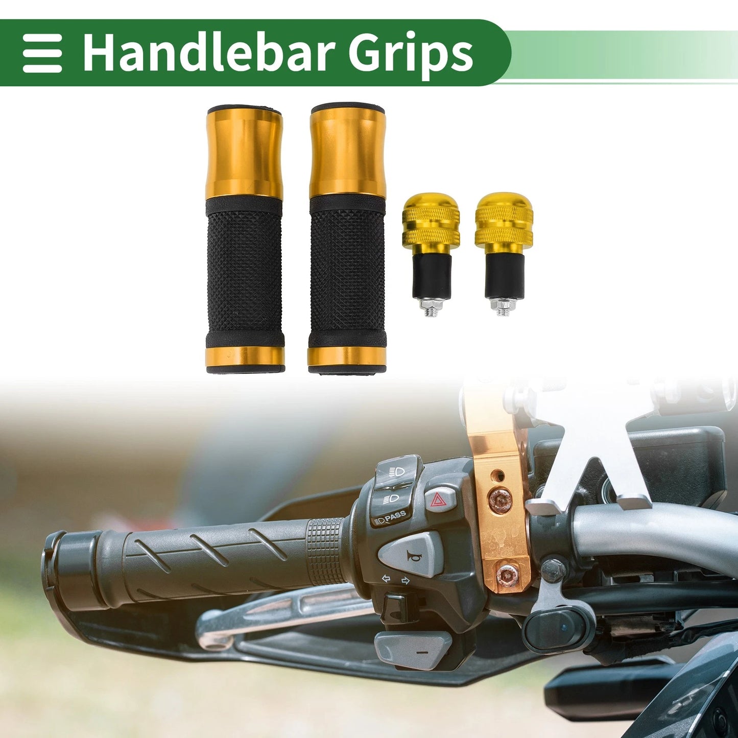 Motorcycle Hand Grips Cover Kit Handlebar End Grips Diamond Pattern Gold Tone