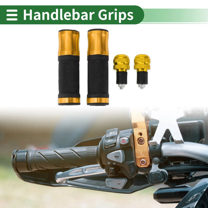 Motorcycle Hand Grips Cover Kit Handlebar End Grips Diamond Pattern Gold Tone