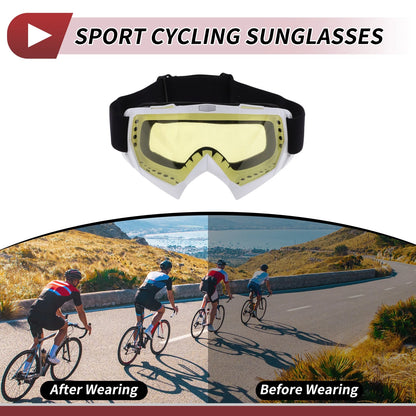 1 Set Motorcycle Riding Goggles Yellow Lens White Frame PC Cycling Sunglasses