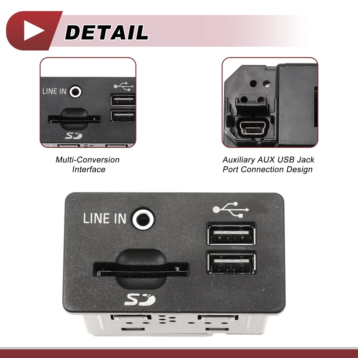 AUX USB Jack Port for Ford Edge 2011-2019 Black 1 Pcs