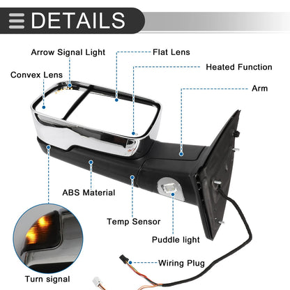 Tow Mirrors with Lights for Dodge Ram 1500 2500 (2009-2018)