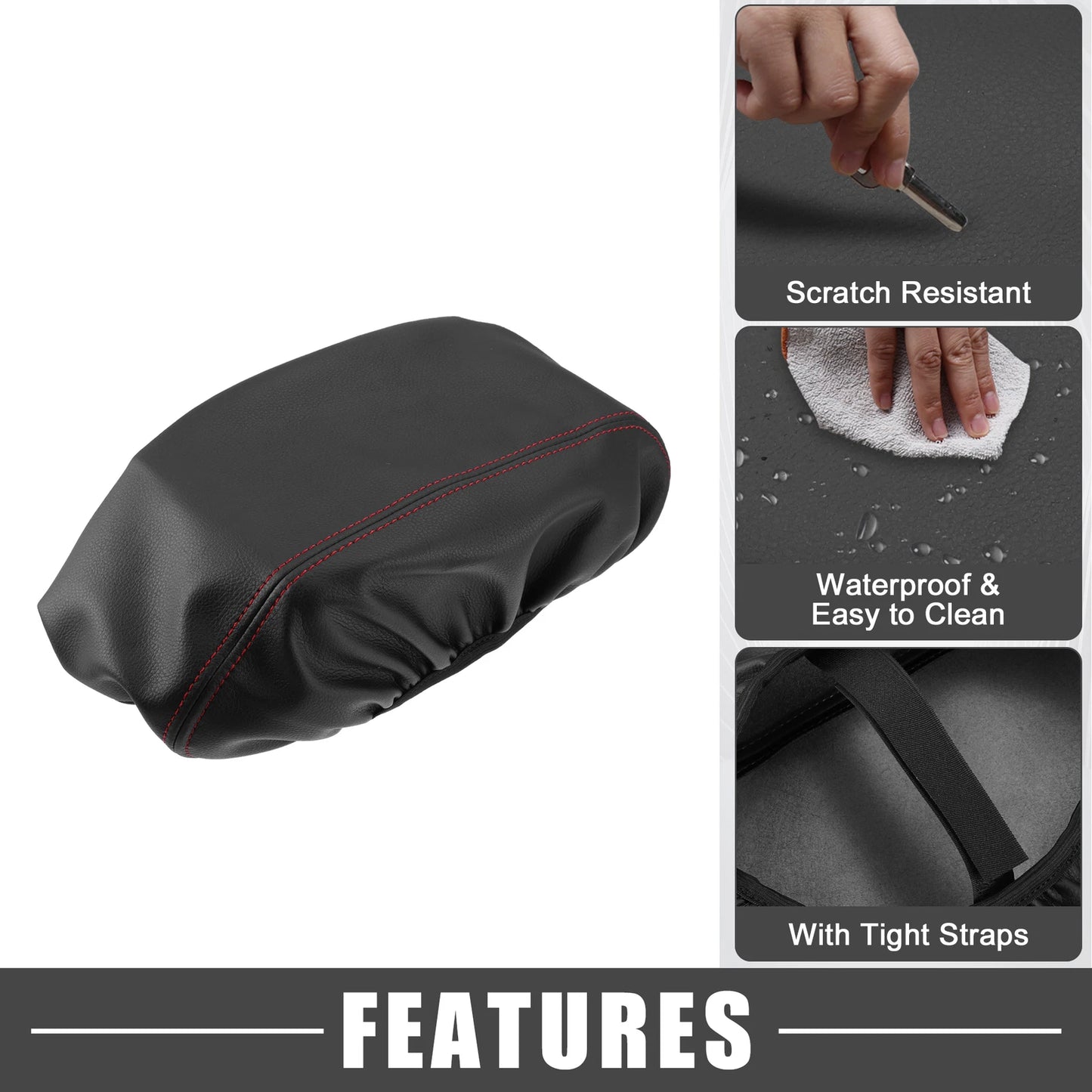Armrest Cover for Dodge Durango (2011-2021) Black with Red Stitches