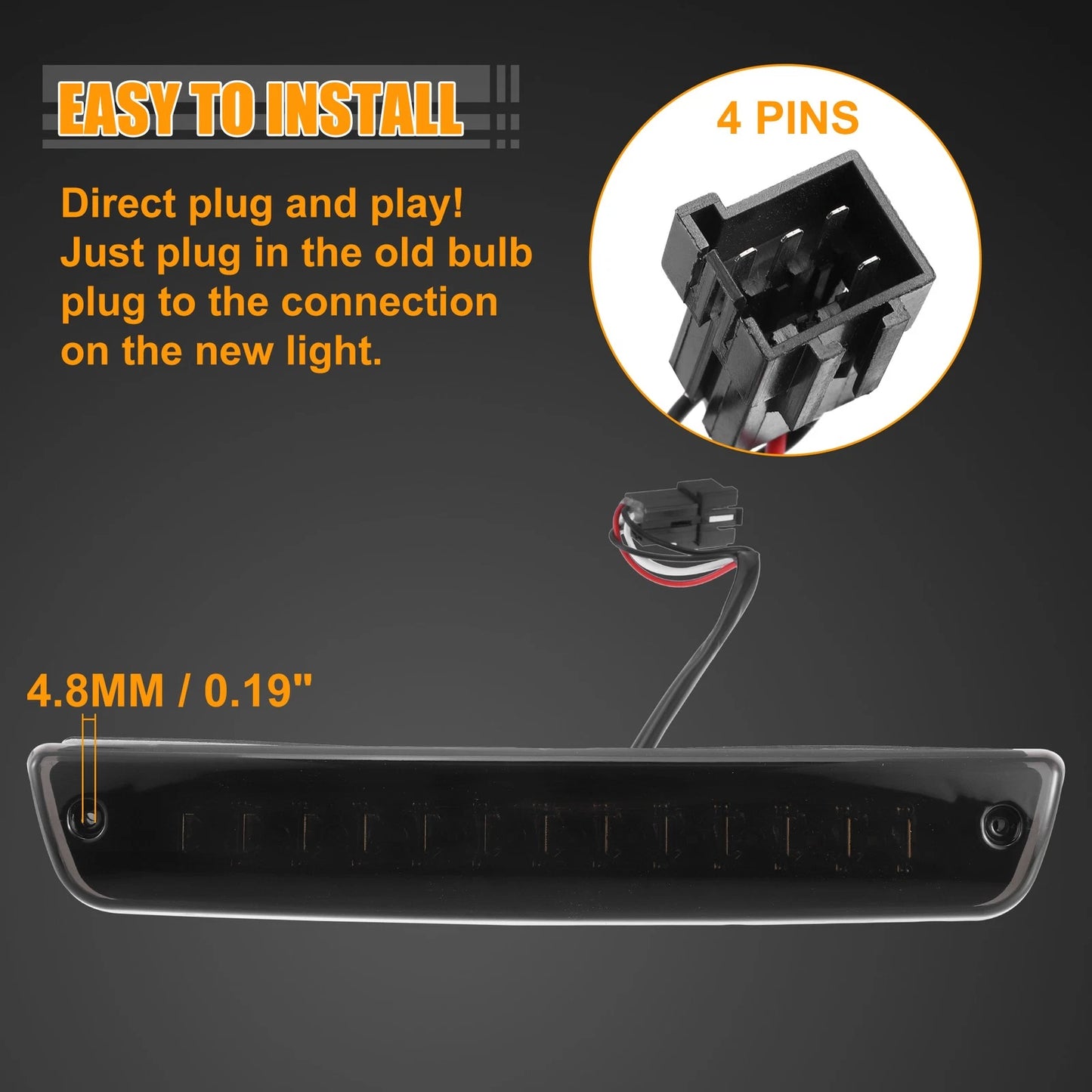 LED Third High Mount Brake Light for Dodge Ram 1500 ABS Black