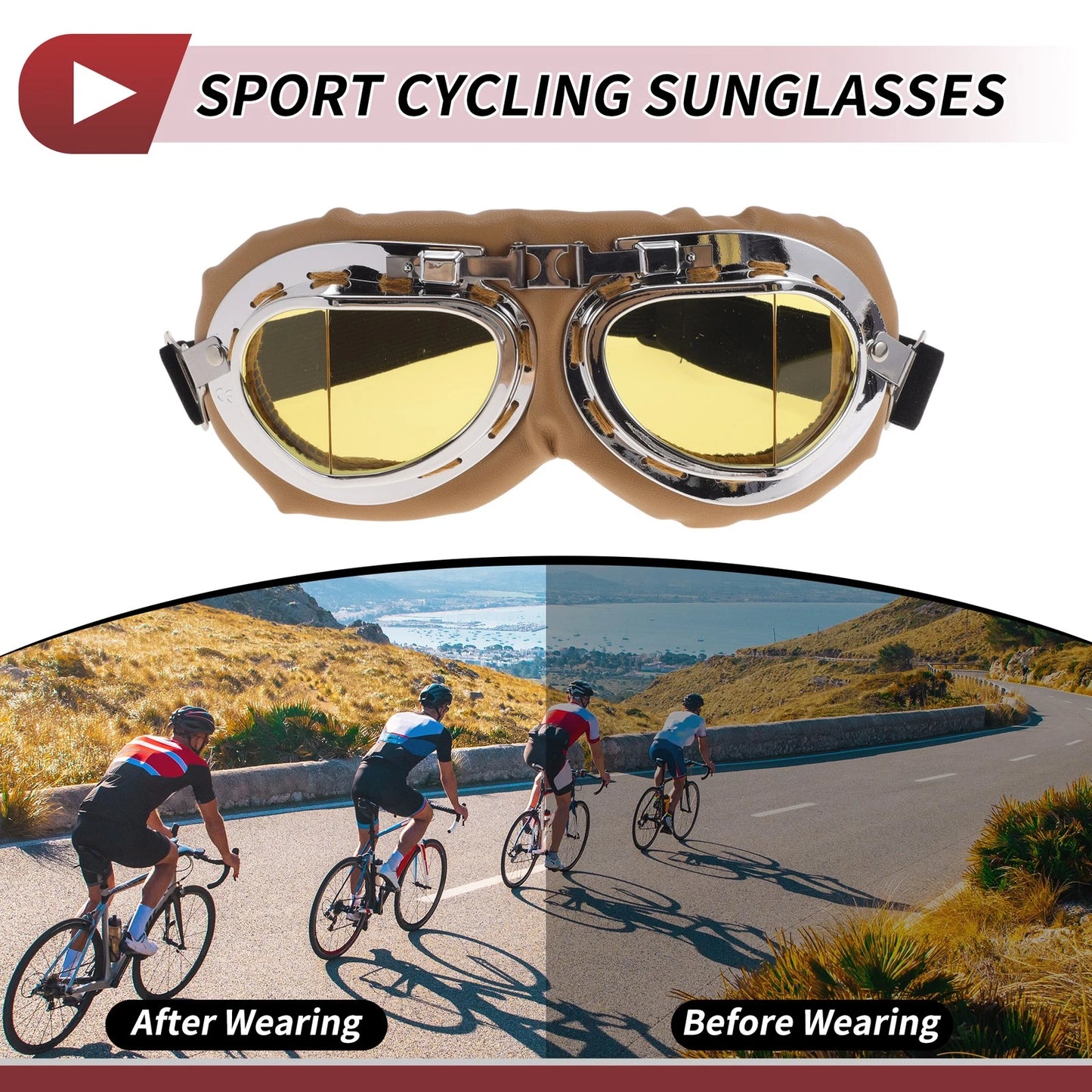 1 Pc Motorcycle Riding Goggles Yellow Lens Brown Frame Sponge for Motorcycle
