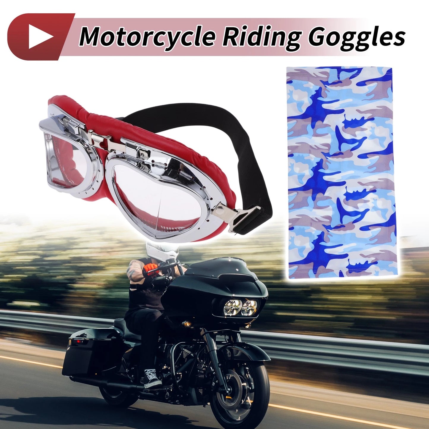 Set Motorcycle Riding Goggles Transparent Lens Red Frame Cycling Sunglasses