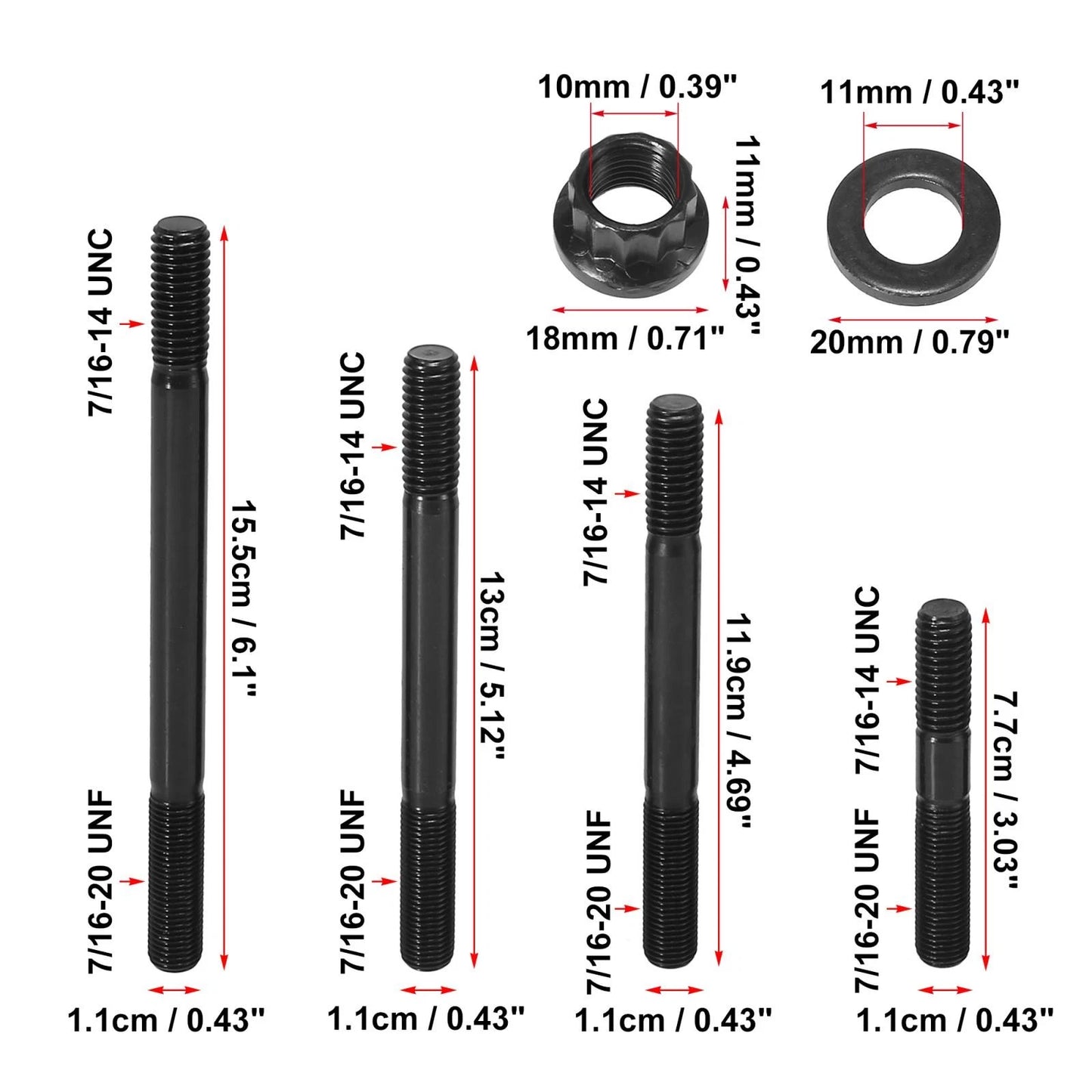 Black Metal Cylinder Head Stud Kit for Chevy BBC 454