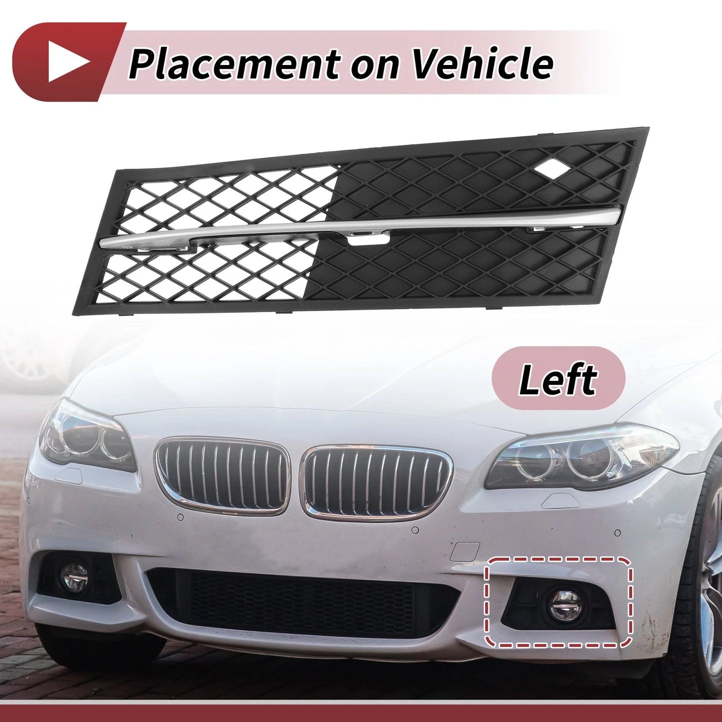 1 Pc Front Left Fog Light Grill for BMW 528i (2011-2013) Black