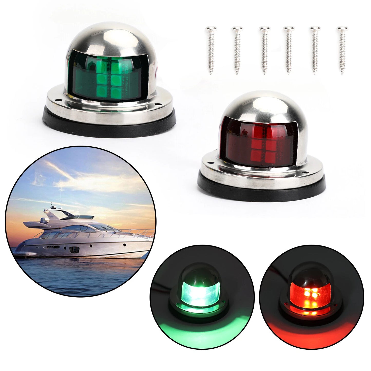2 x Navigation Lights for Boat 12V Stainless Steel