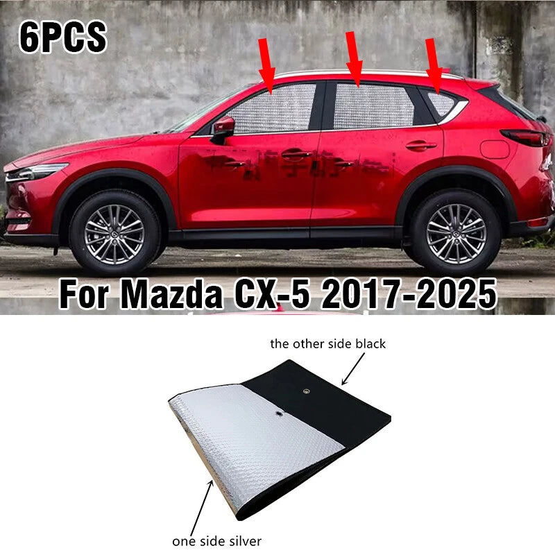 6PCS Side Window Camp Black Silver Privacy Sunshade for Mazda CX-5 (2017–2025)