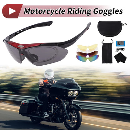 Set Motorcycle Riding Goggles Dark Gray Lens Red Black Frame Cycling Sunglasses