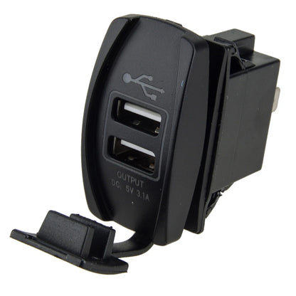 Universal Dual USB Power Charger Rocker Switch Panel for Car - Red LED Light