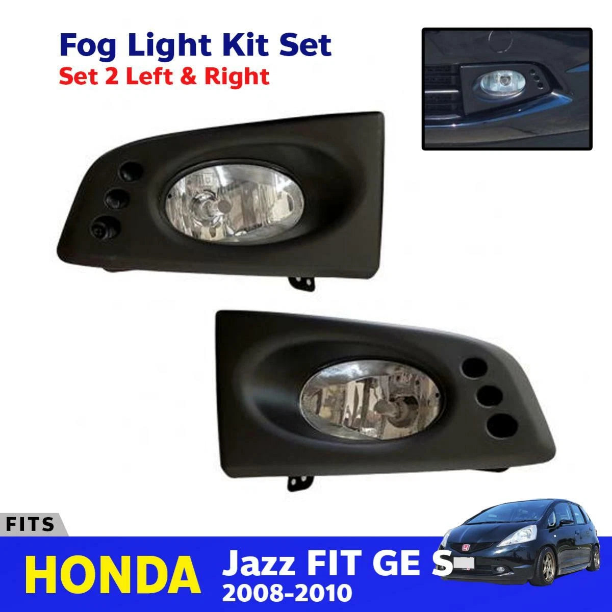 Fog Lights Driving Lamp Complete Set w Wire Fits Honda Jazz GE S HB 2008-10