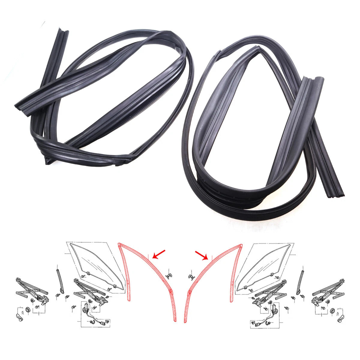 Front Door Glass Run Channel Set for Honda Civic Coupe EG4-EJ2 1991-1995