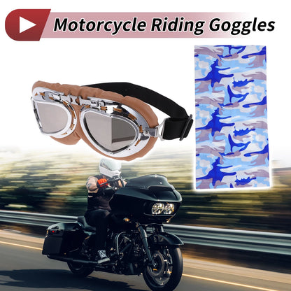 Motorcycle Riding Goggles Silver Tone Lens Brown Frame PC Cycling Sunglasses