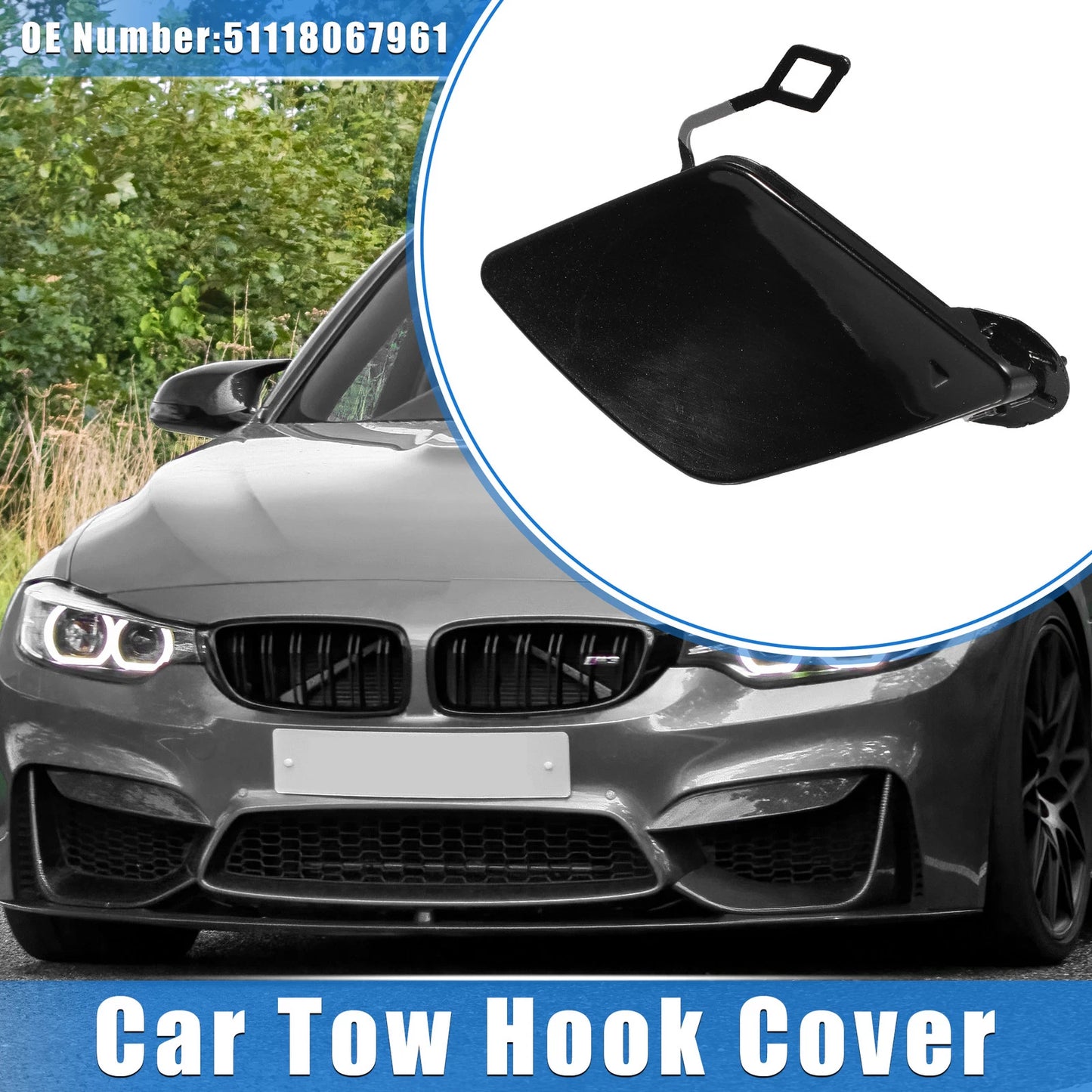 Front Right Tow Hook Cover for BMW 320i (2013-2018) Plastic Black