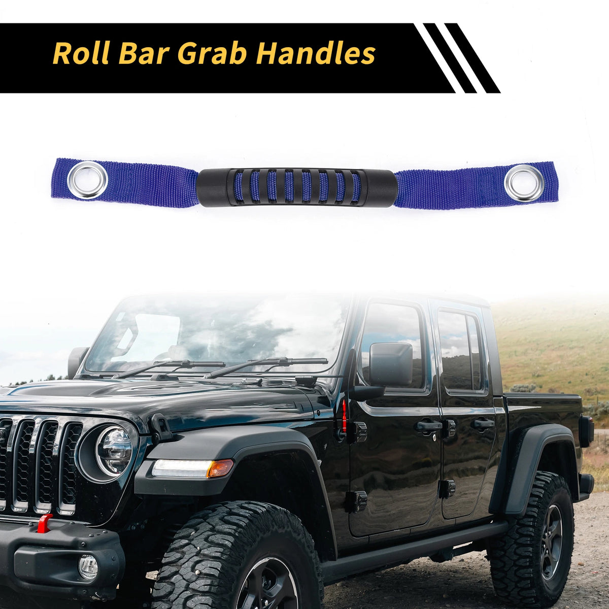 2 x Roll Bar Grab Handles for Jeep Wrangler (2018-2023) - Oxford Cloth Blue