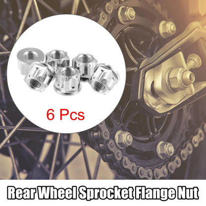 6 x Titanium Alloy M10 Pitch 1.25mm Flange Bolt Nut for Motorcycle