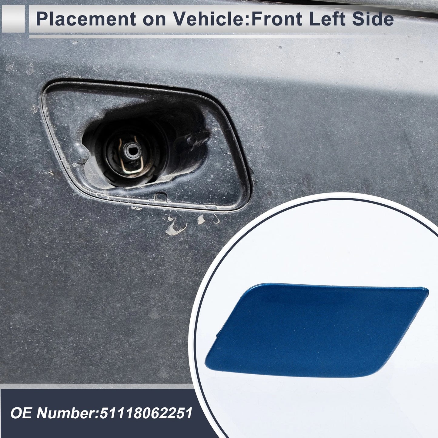 Blue Front Left Bumper Headlight Washer Nozzle Cover for BMW 335i GT (2012-2015)