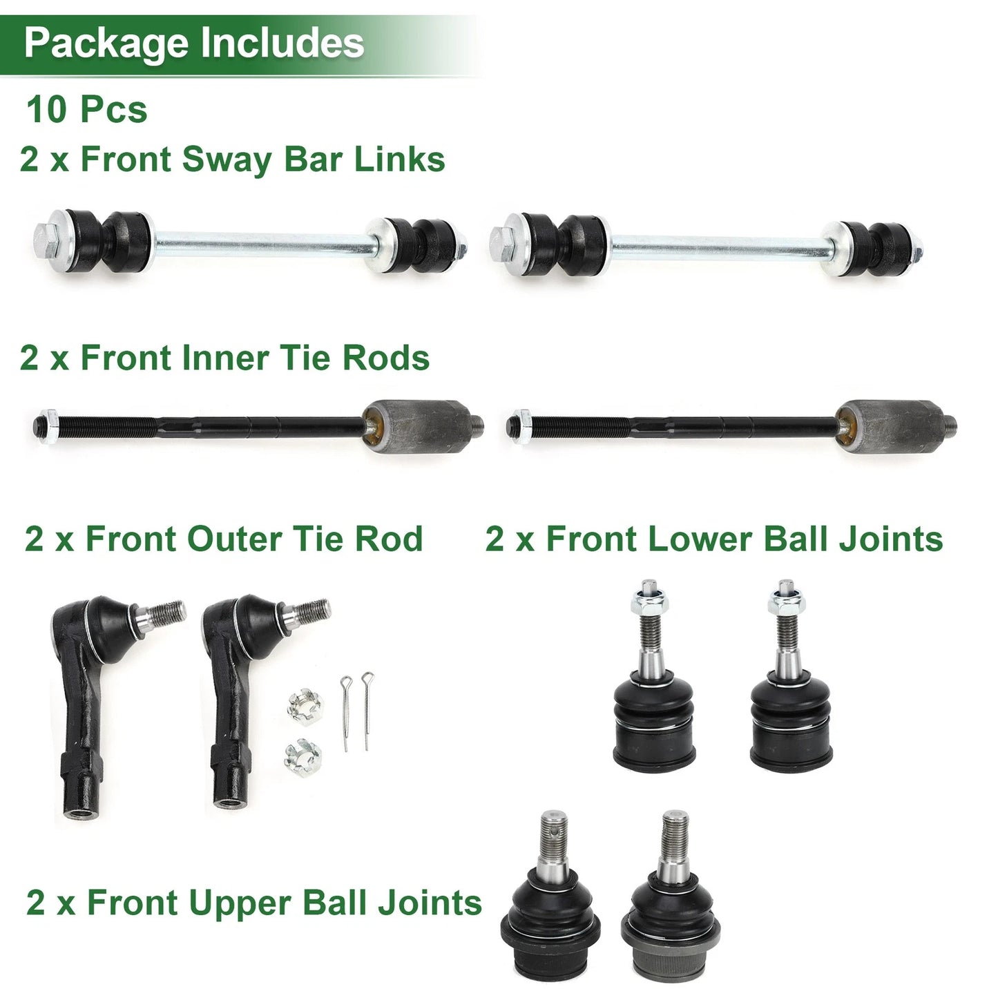 10 x Front Suspension Kit Tie Rod Ends & Sway Bar Links for Ford Explorer (2002-2003)