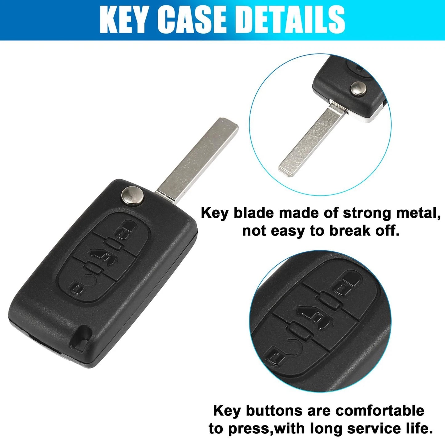 3 x Key Fob Case Shell for Peugeot Partner, Citroen Berlingo, Dispatch