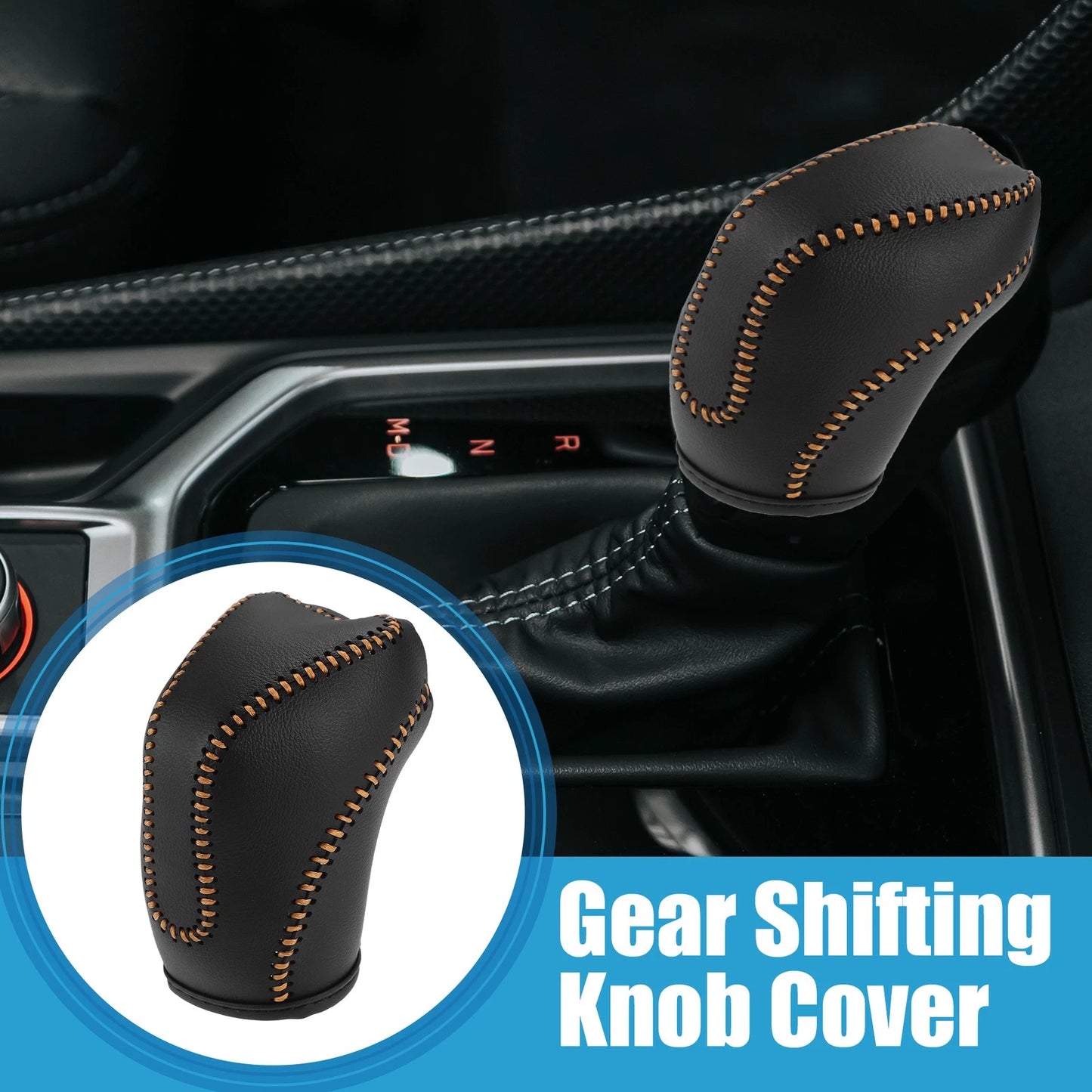 Gear Shifting Knob Cover for Subaru Crosstrek 2018-2023 Black Orange Stitch