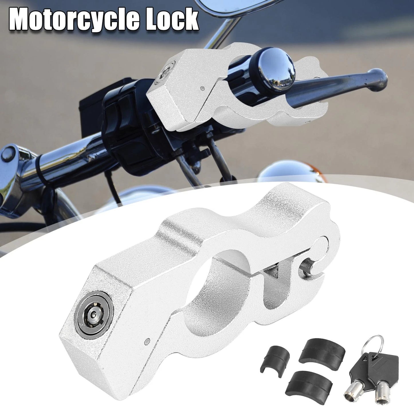 Handlebar Lock Grip CNC Aluminium Alloy Silver Tone for Motorcycle