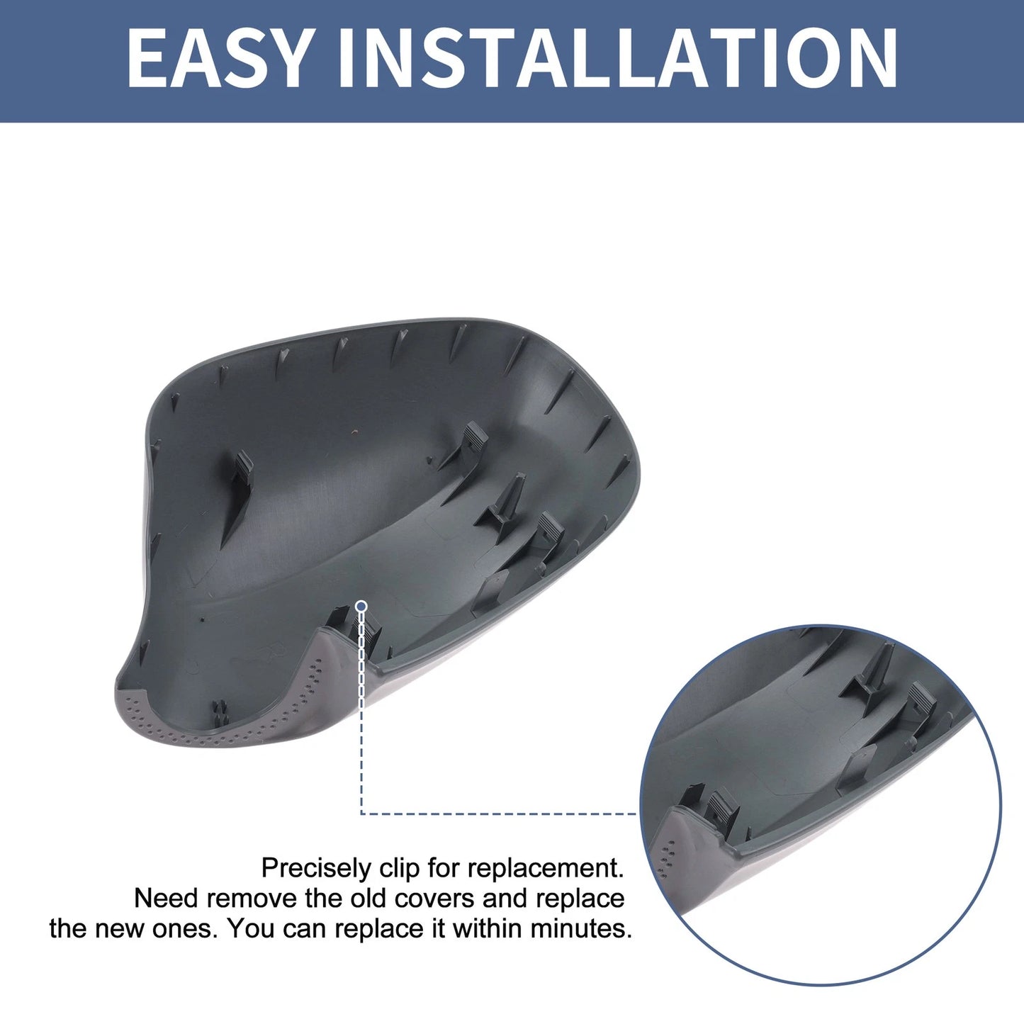 Right Passenger Side Mirror Cover Cap Replacement Grey for BMW 3 Series (2006-2013)