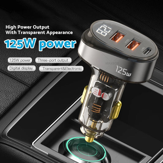 125W Car Charger Type C Dual USB Quick Charge Smart Display for Car