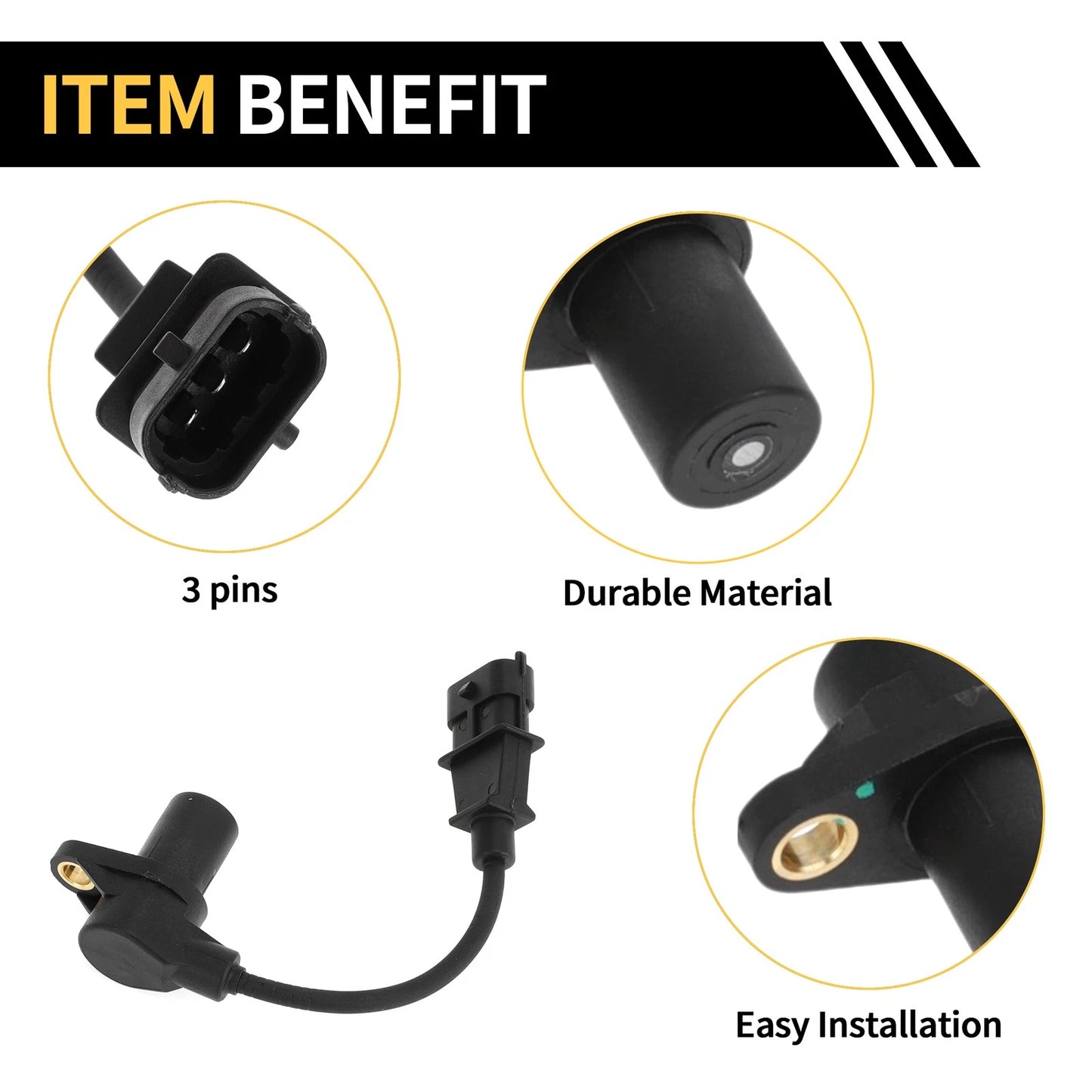 Crankshaft Position Sensor for KIA K2500 2.5 CRDi (2010) 1 Pc Black