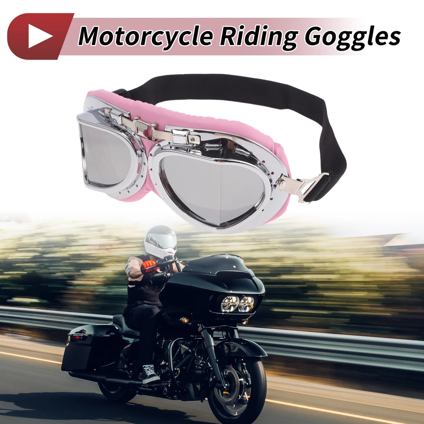 Goggles for Motorcycle Riding Pink Silver Lens Silver Frame PC PU Sponge