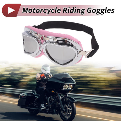 Goggles for Motorcycle Riding Pink Silver Lens Silver Frame PC PU Sponge